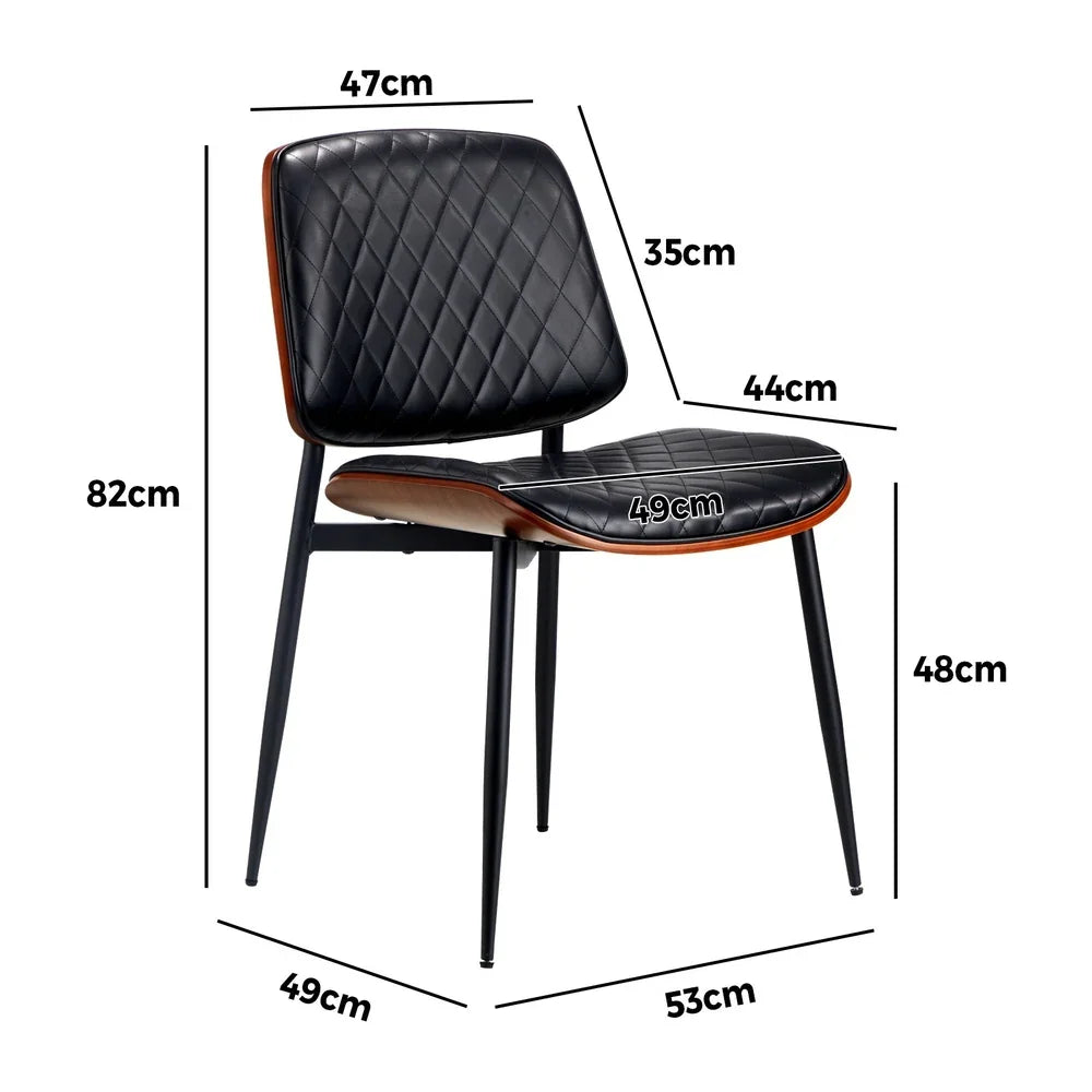 Oikiture 8x Dining Chairs Retro PU Leather Solid Wood Metal Leg Black