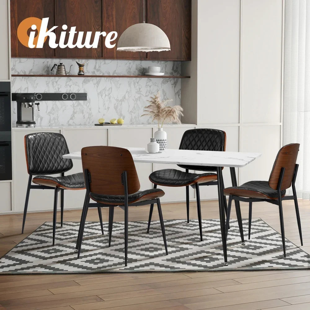 8x Dining Chairs Retro PU Leather Solid Wood Metal Leg Black
