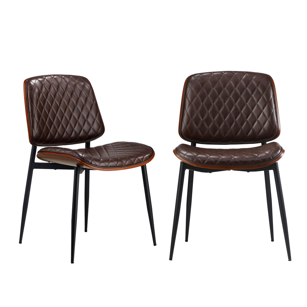 6x Dining Chairs Leather Wooden Metal Legs Walnut