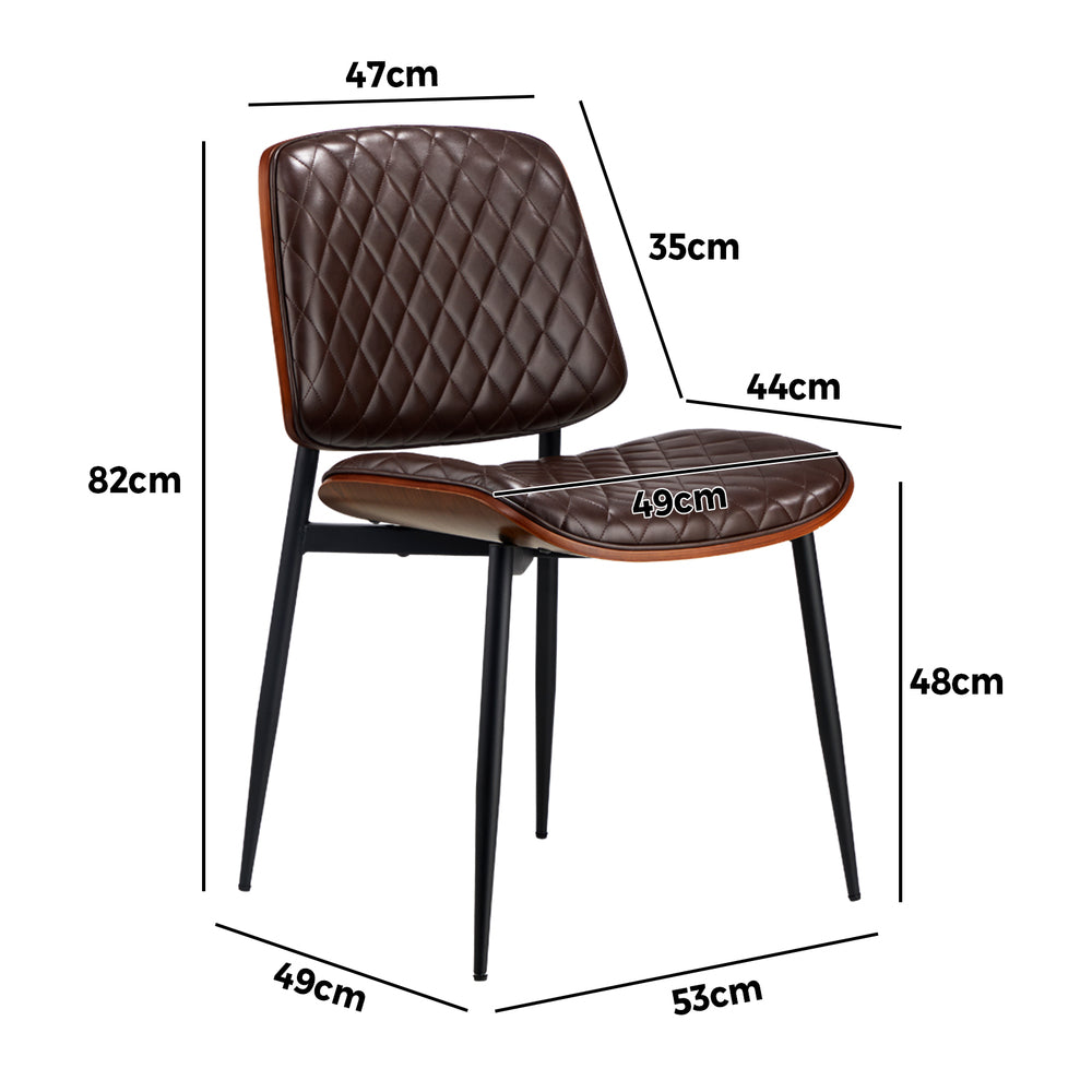 6x Dining Chairs Leather Wooden Metal Legs Walnut