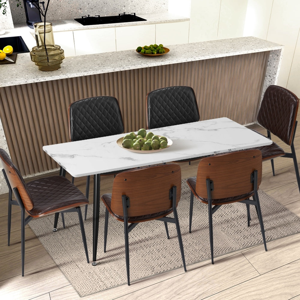 6x Dining Chairs Leather Wooden Metal Legs Walnut