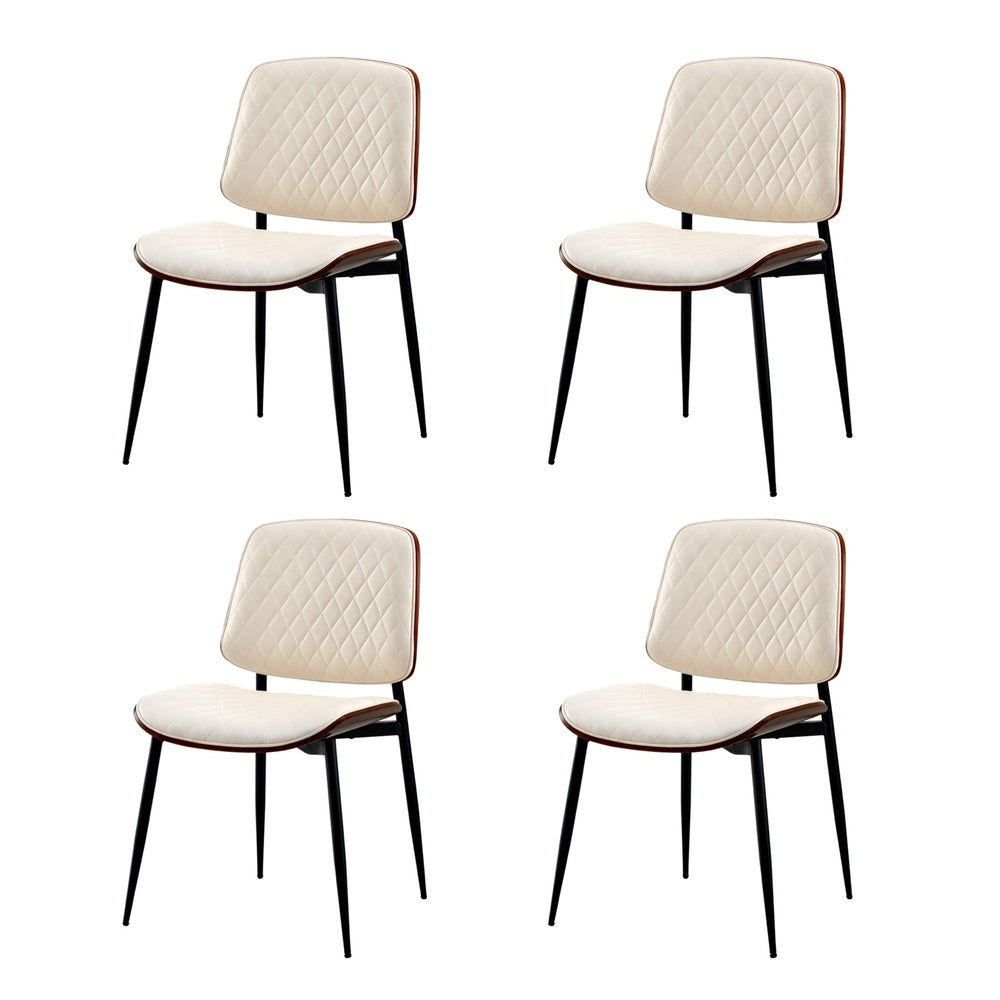 4x Dining Chairs PU Leather Wood Frame Metal Legs White