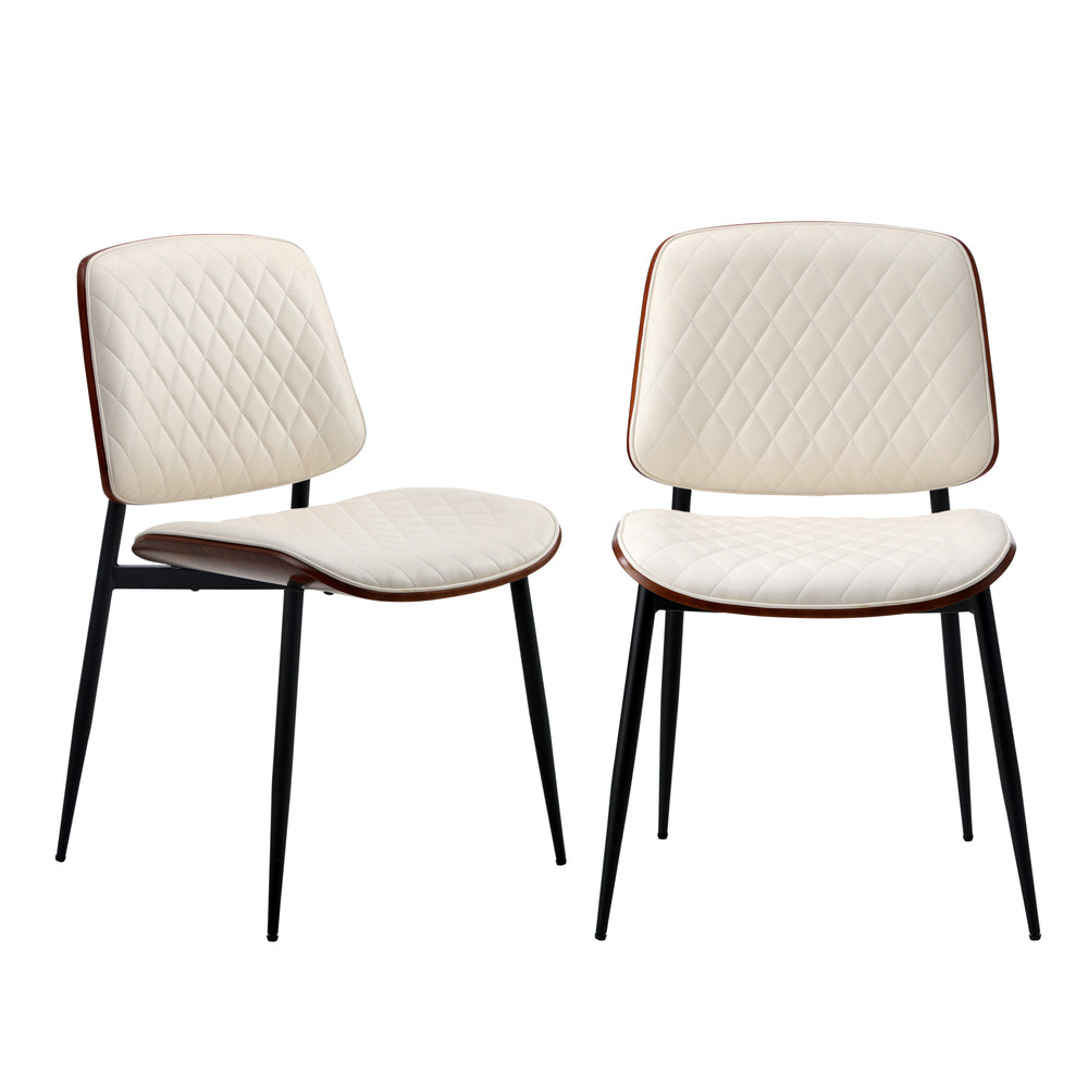 6x Dining Chairs PU Leather Wood Frame Metal Legs White