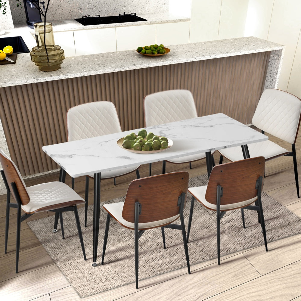 6x Dining Chairs PU Leather Wood Frame Metal Legs White