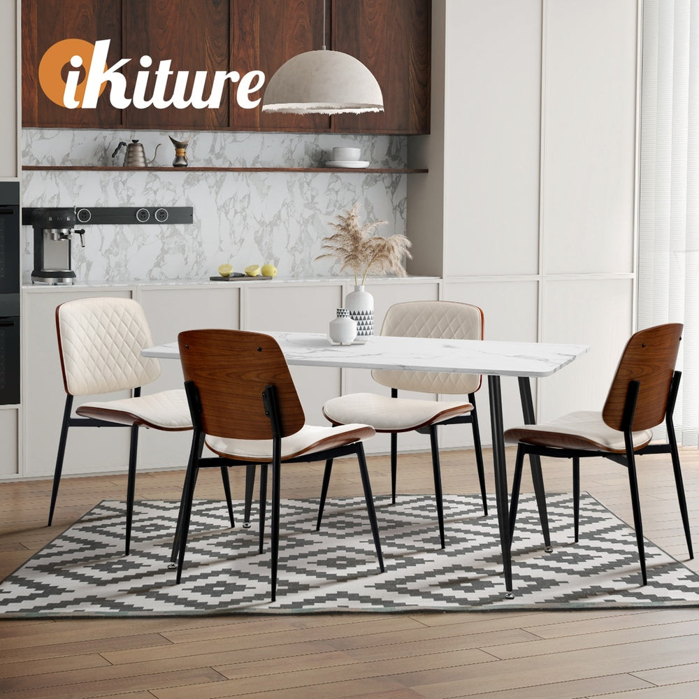 6x Dining Chairs PU Leather Wood Frame Metal Legs White