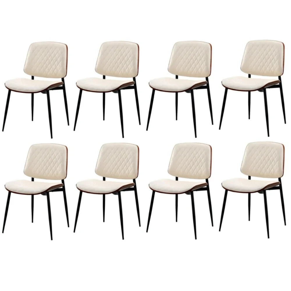 8x Dining Chairs Retro PU Leather Solid Wood Metal Leg White