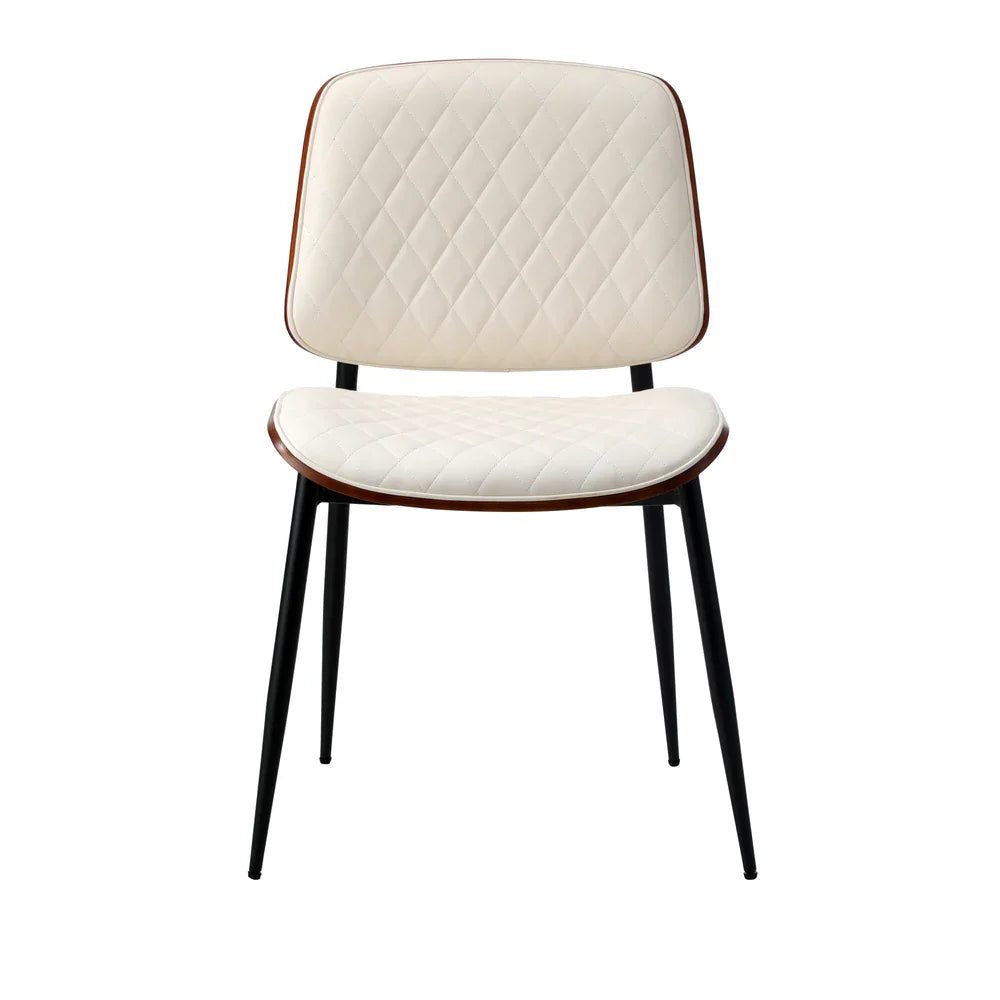 Oikiture 8x Dining Chairs Retro PU Leather Solid Wood Metal Leg White