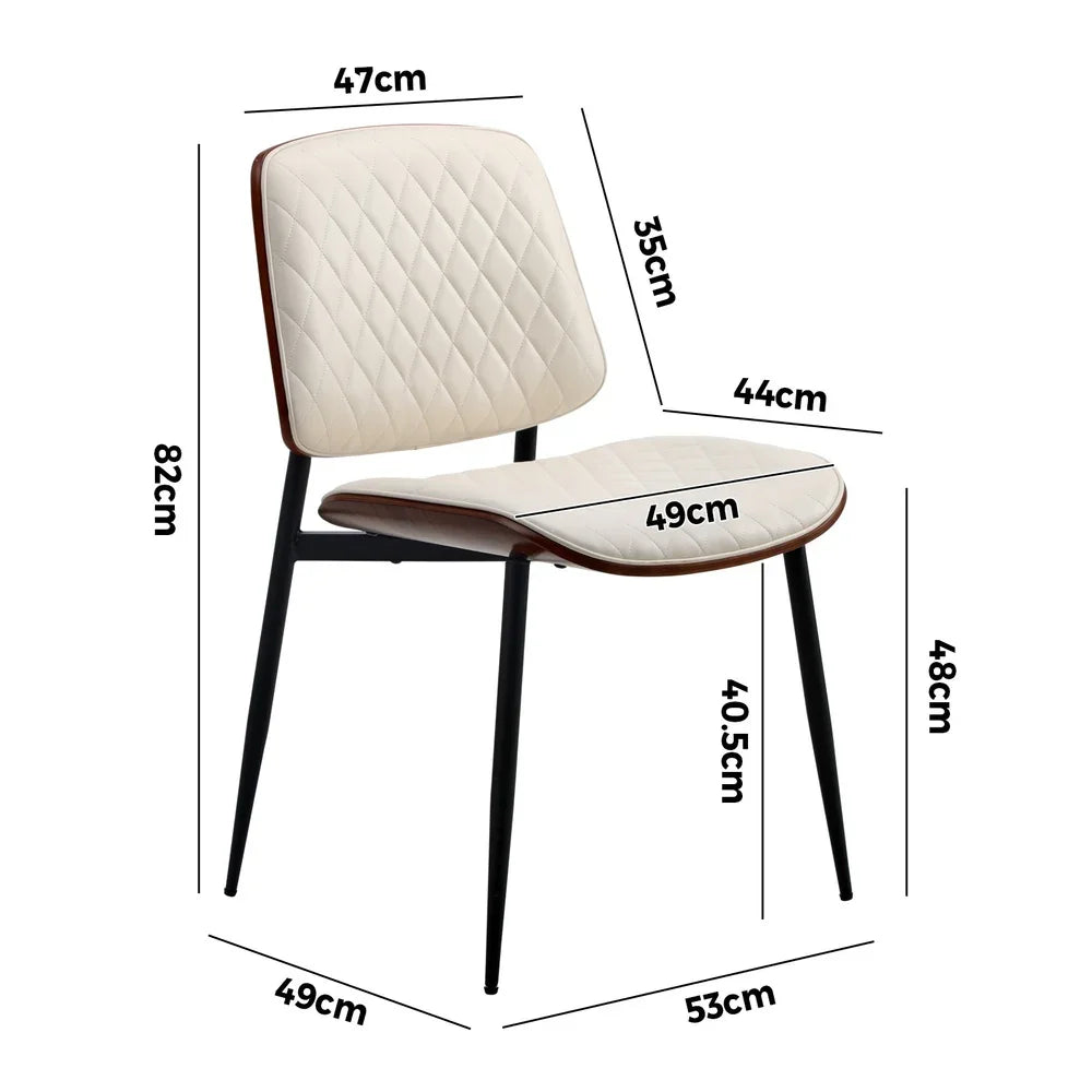 8x Dining Chairs Retro PU Leather Solid Wood Metal Leg White