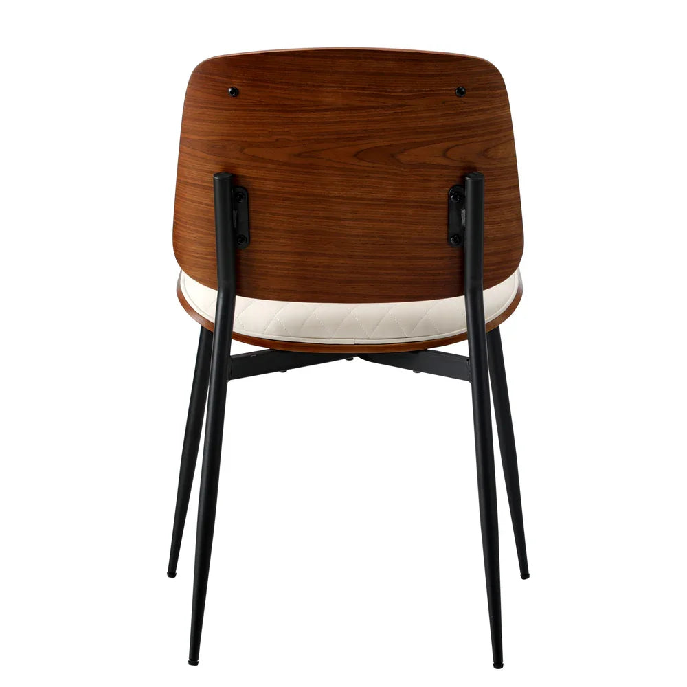 8x Dining Chairs Retro PU Leather Solid Wood Metal Leg White