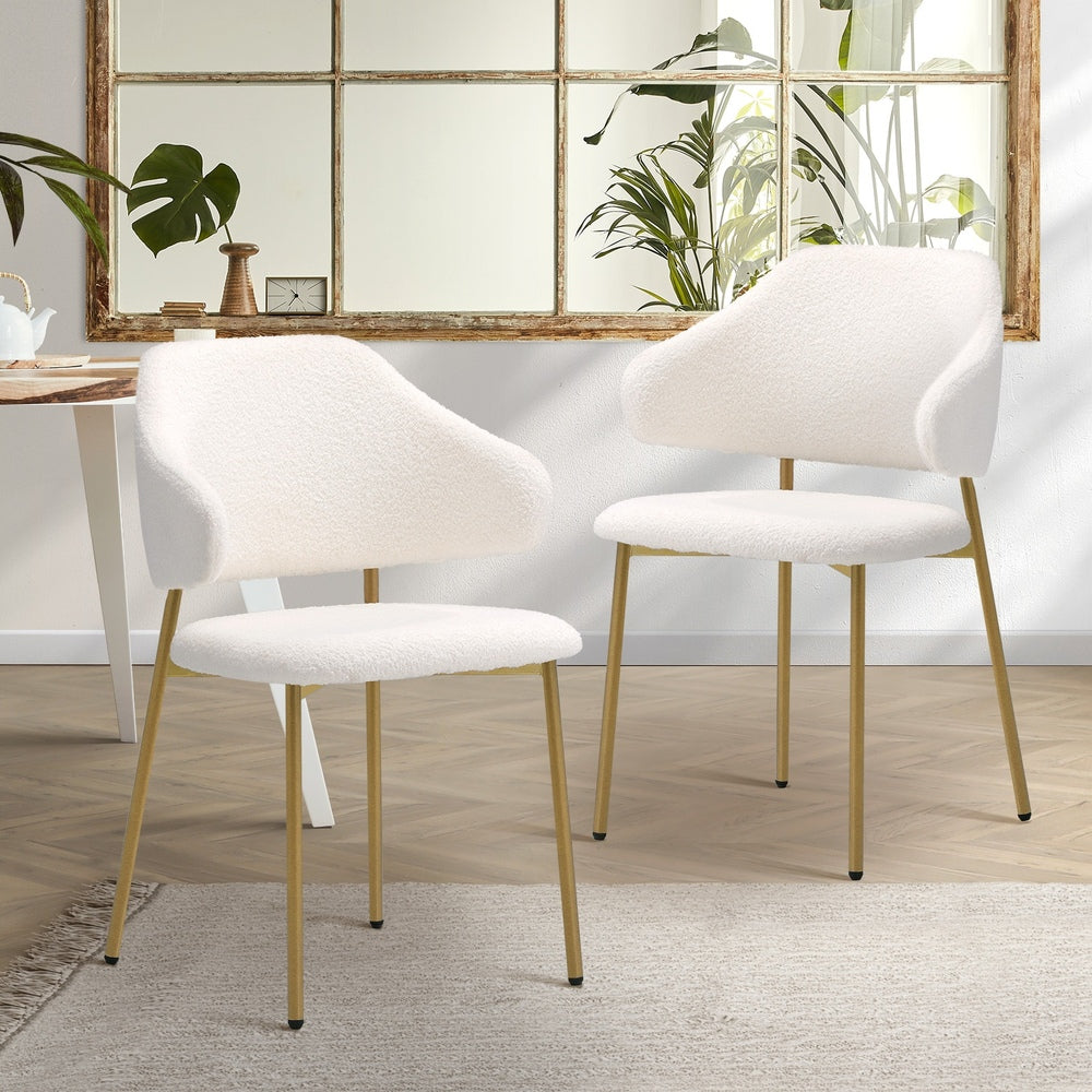 2x Dining Chair Sherpa Gold&White