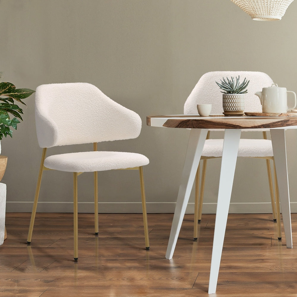 6x Dining Chair Sherpa Gold&White