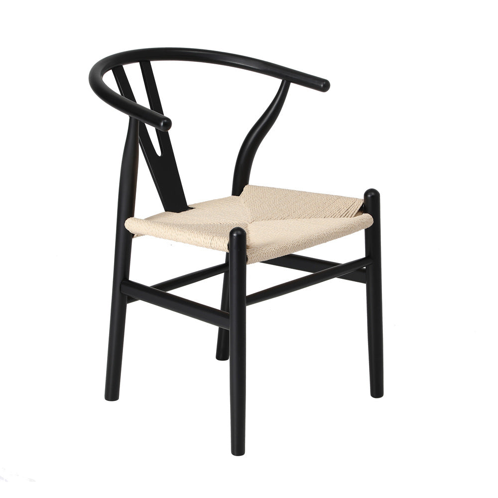 6xDining Chair Wooden Hans Wegner Wishbone Black