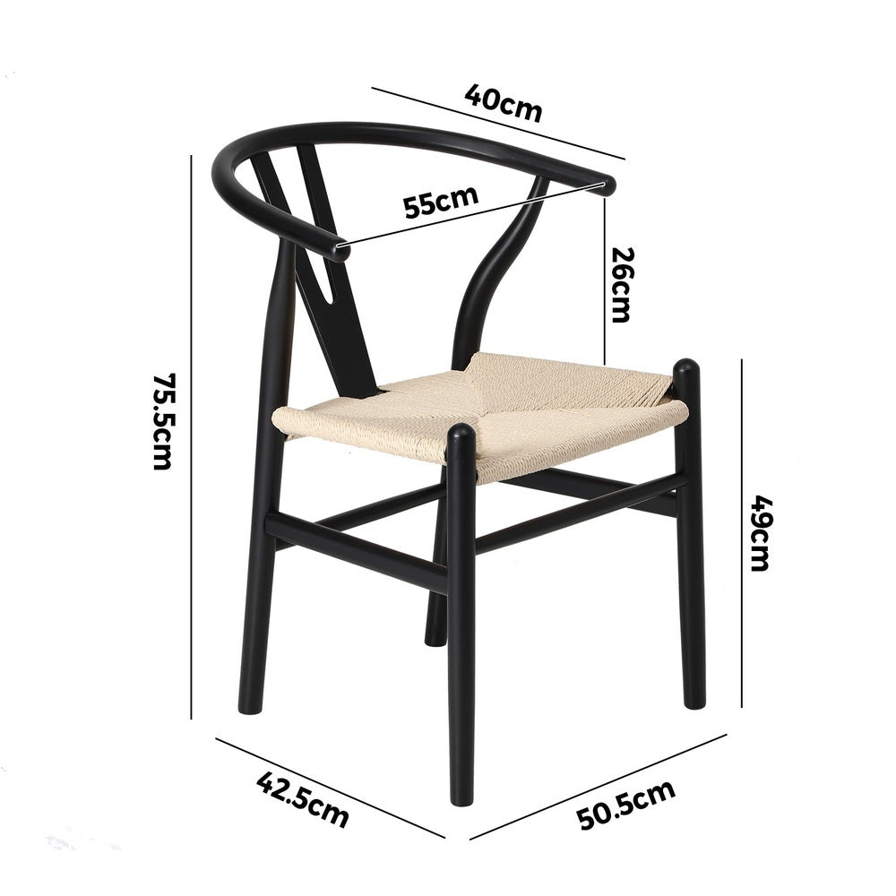 6xDining Chair Wooden Hans Wegner Wishbone Black