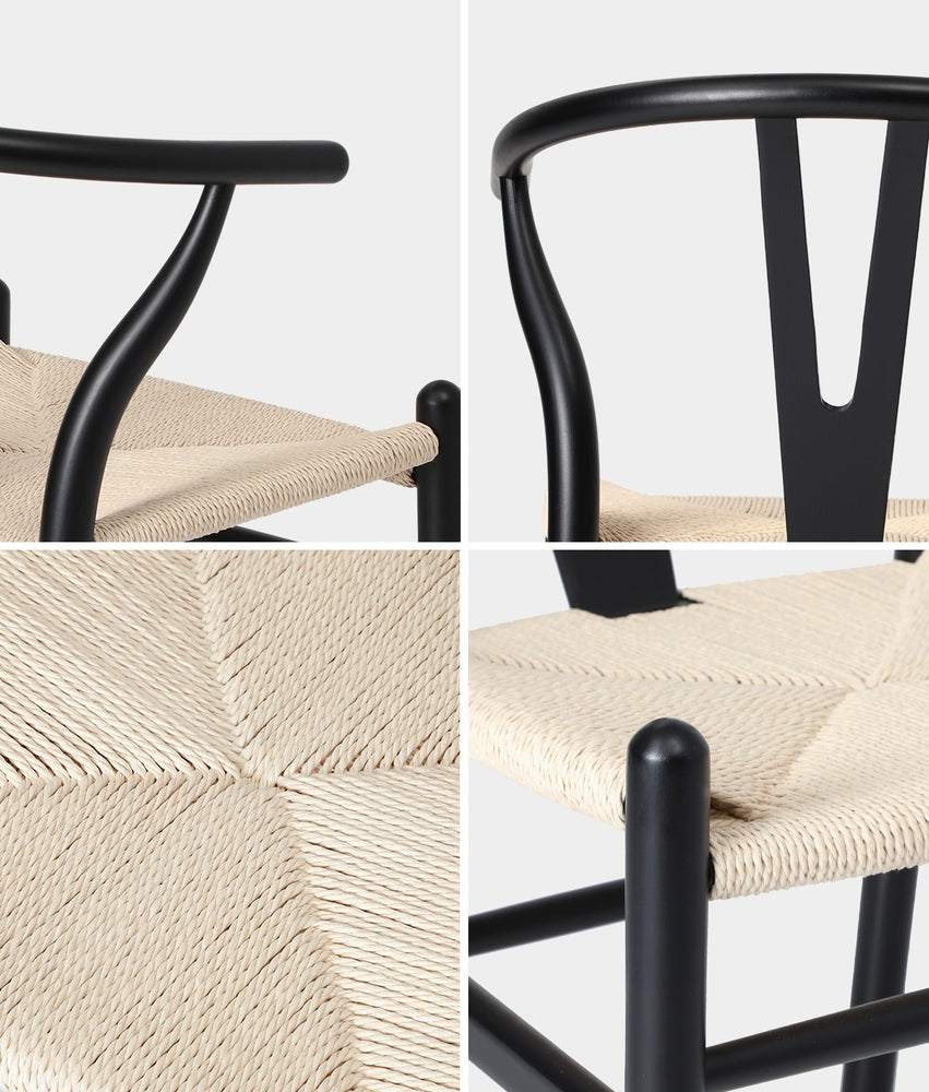 6xDining Chair Wooden Hans Wegner Wishbone Black