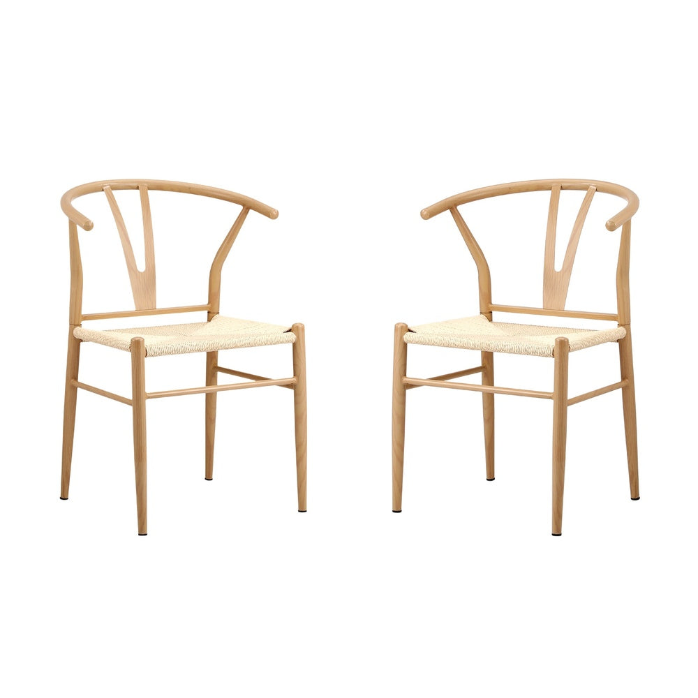 Oikiture 2x Dining Chair Metal Hans Wegner Chair Wishbone Beige