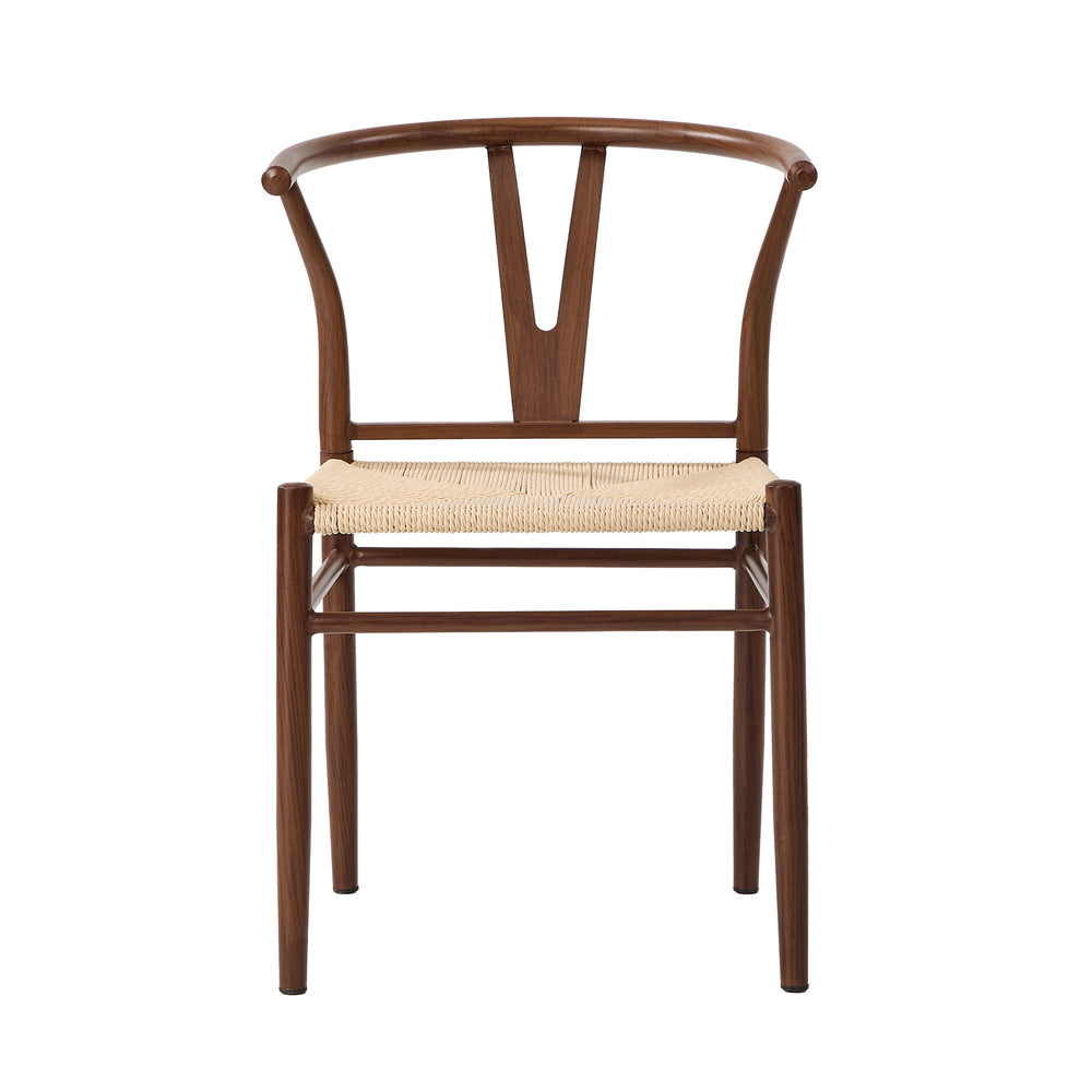 2x Dining Chair, Metal Wishbone Style Chair, Wooden Seat, Walnut Colour