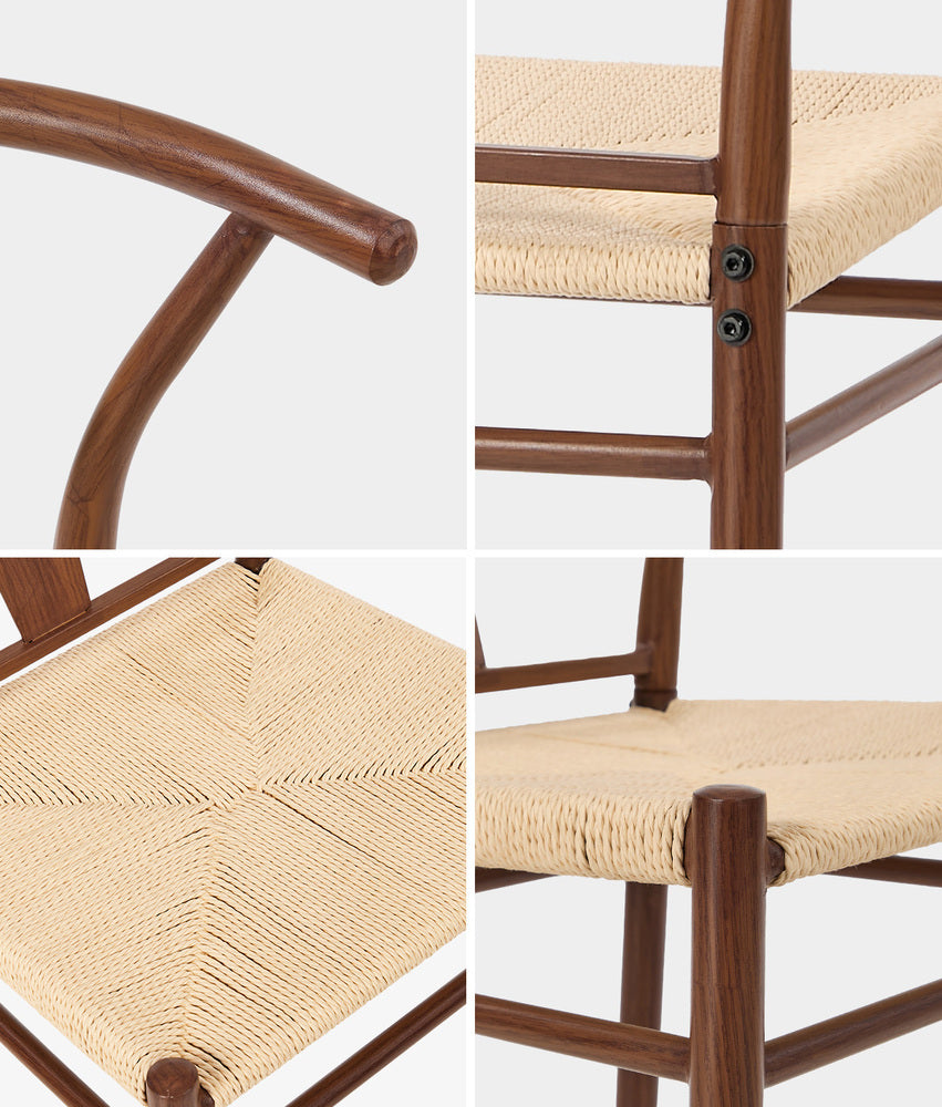 2x Dining Chair, Metal Wishbone Style Chair, Wooden Seat, Walnut Colour