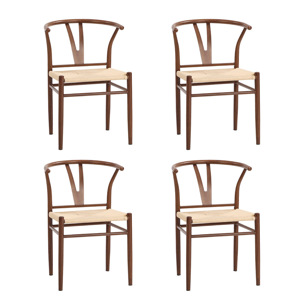 Wishbone Dining Chairs Set of 4, Walnut, Metal Frame, 120kg Cap