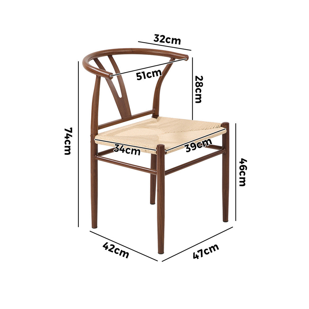 Wishbone Dining Chairs Set of 4, Walnut, Metal Frame, 120kg Cap