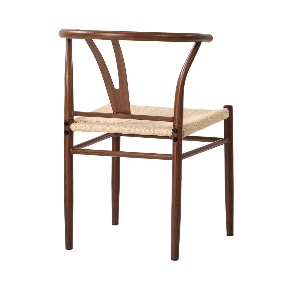 Wishbone Dining Chairs Set of 6, Walnut, Metal Frame, 120kg Cap