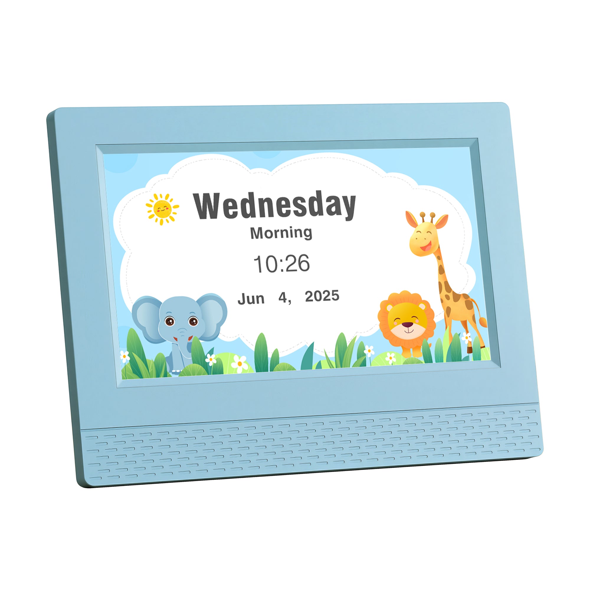 7" Digital Day Clock Calendar Alarm LCD Children Sleep Trainer Clocks Blue