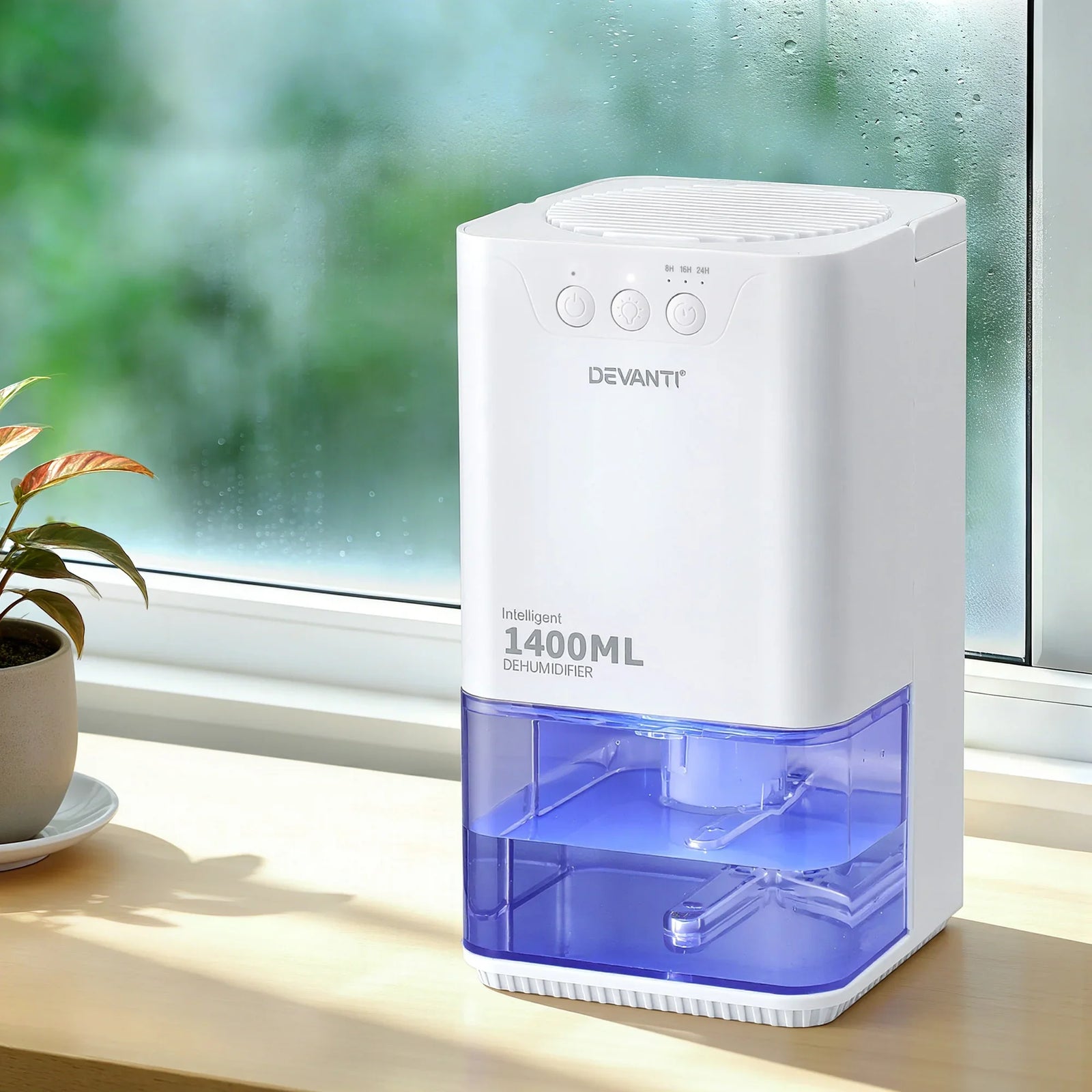 1400ML Portable Dehumidifier Quiet Sleep Mode Timer Auto Off Bedroom White