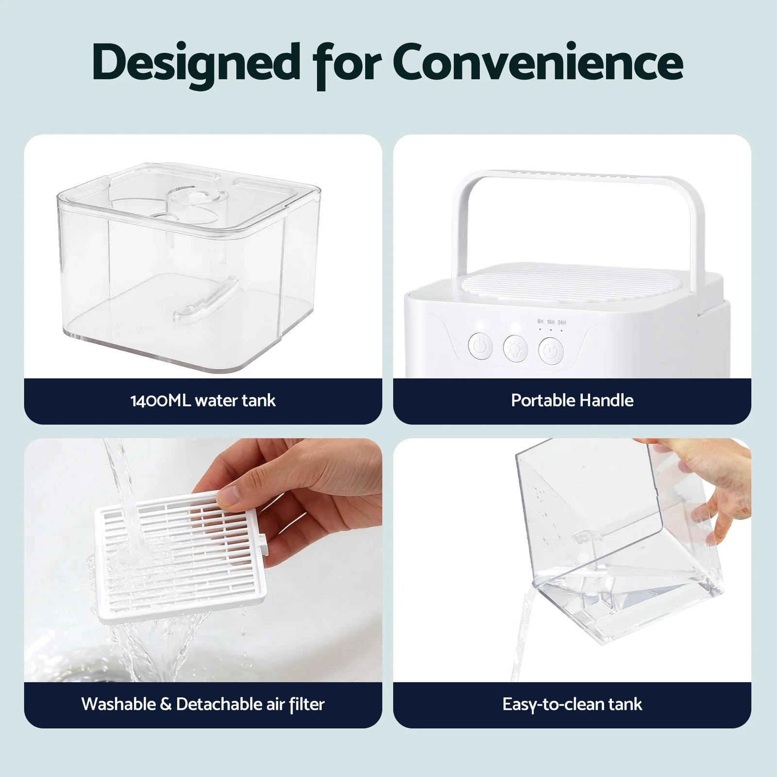 1400ML Portable Dehumidifier Quiet Sleep Mode Timer Auto Off Bedroom White