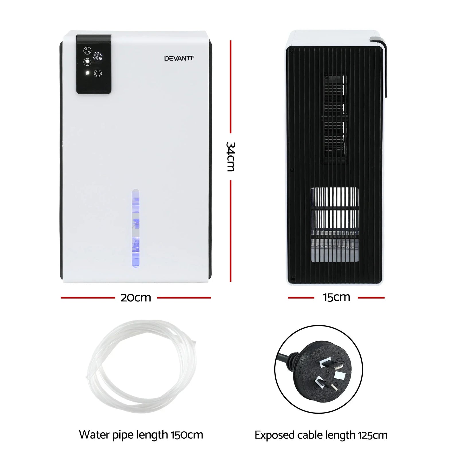 Smart Dehumidifier 2000ml – Auto Humidity Control, Sleep Mode, Drain Hose