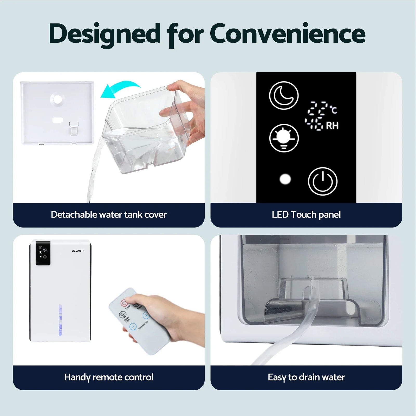 Smart Dehumidifier 2000ml – Auto Humidity Control, Sleep Mode, Drain Hose