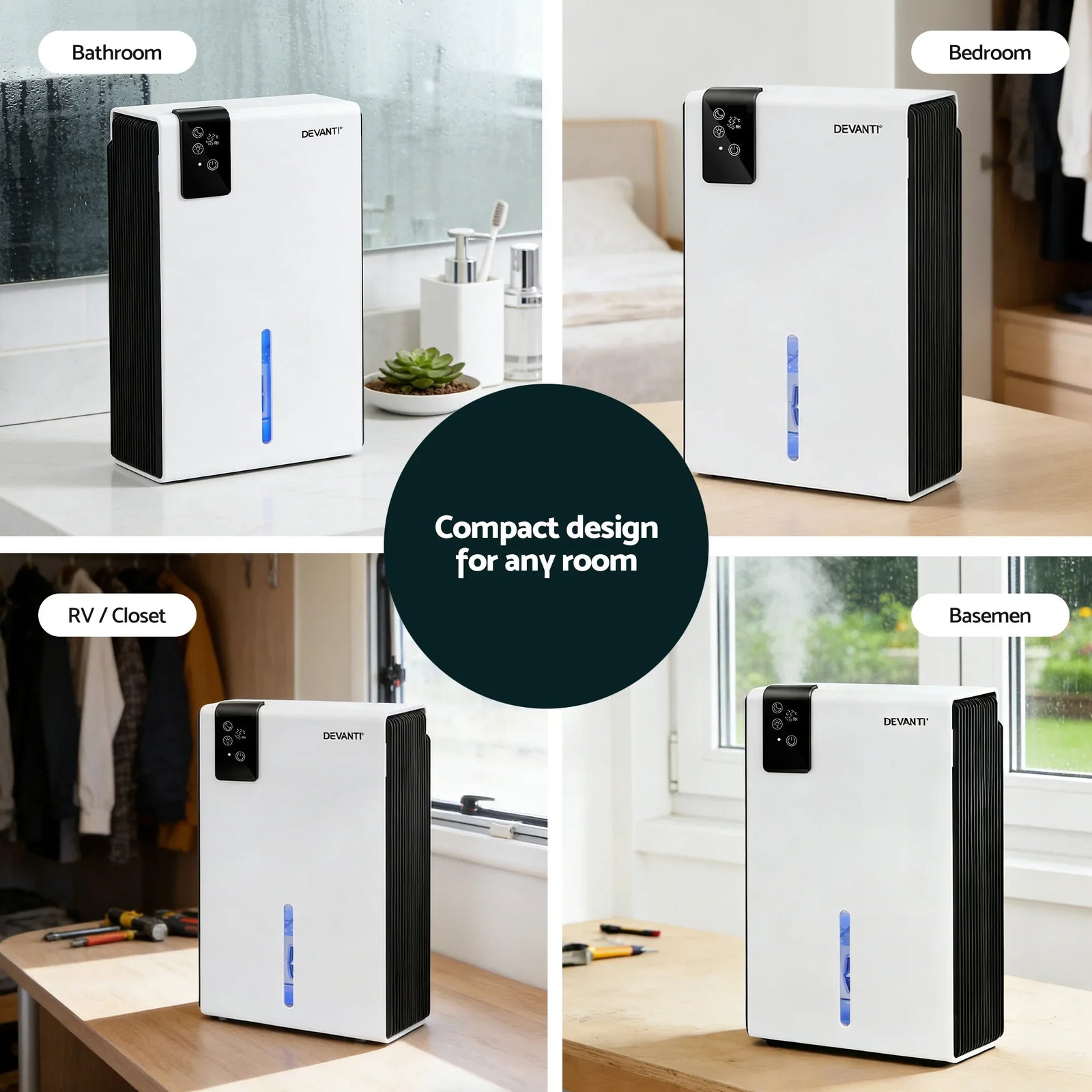 Smart Dehumidifier 2000ml – Auto Humidity Control, Sleep Mode, Drain Hose