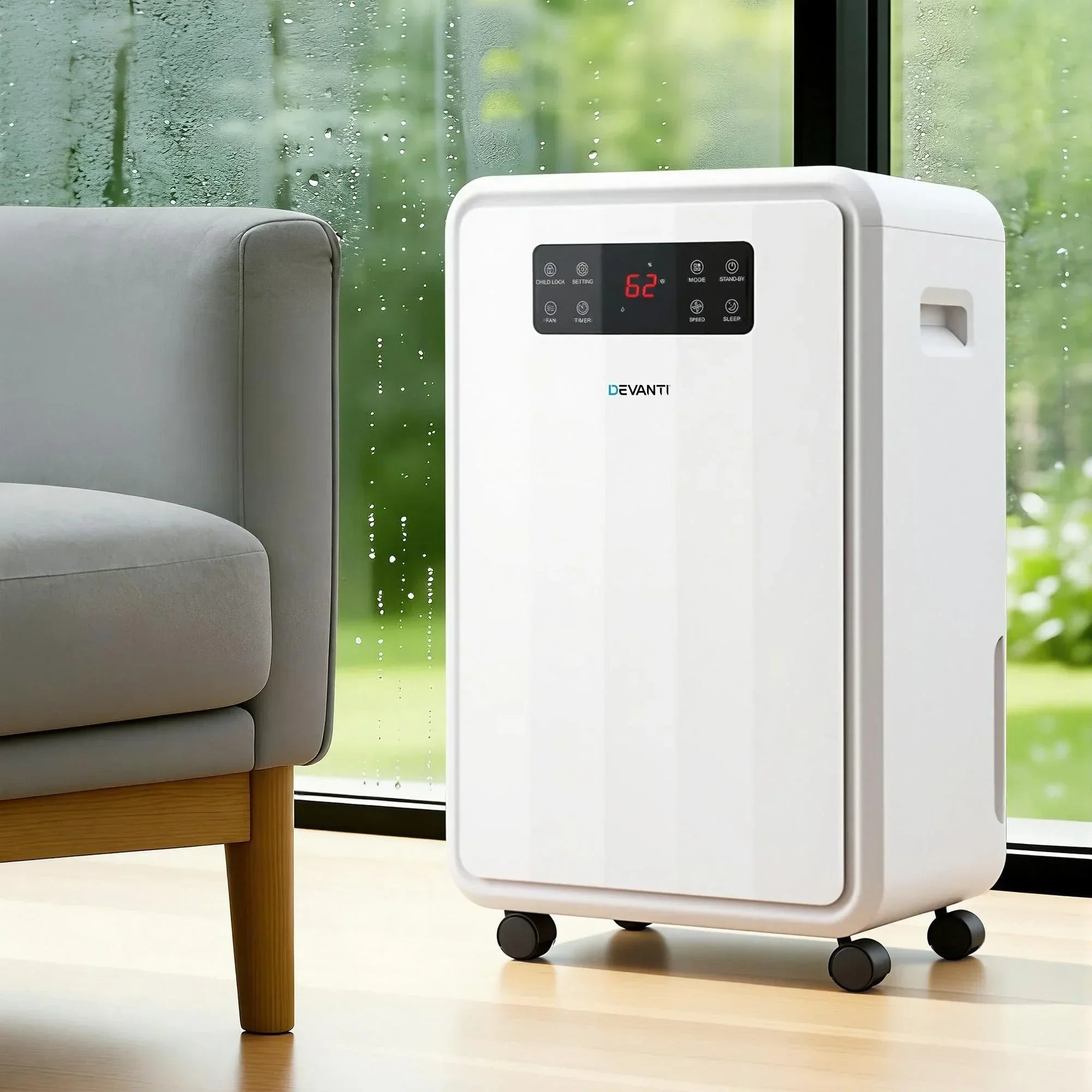 Dehumidifier – 70L/Day, 8.5L Tank, Carbon Filter, Drain Hose, White