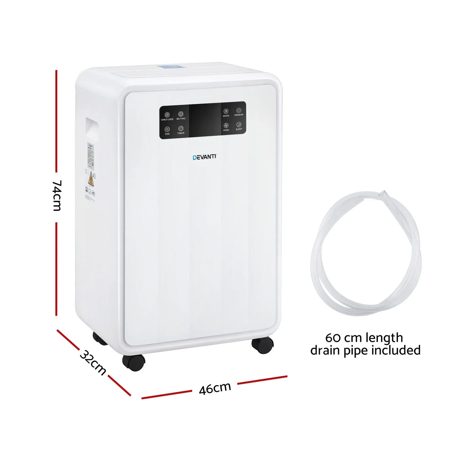 Dehumidifier – 70L/Day, 8.5L Tank, Carbon Filter, Drain Hose, White