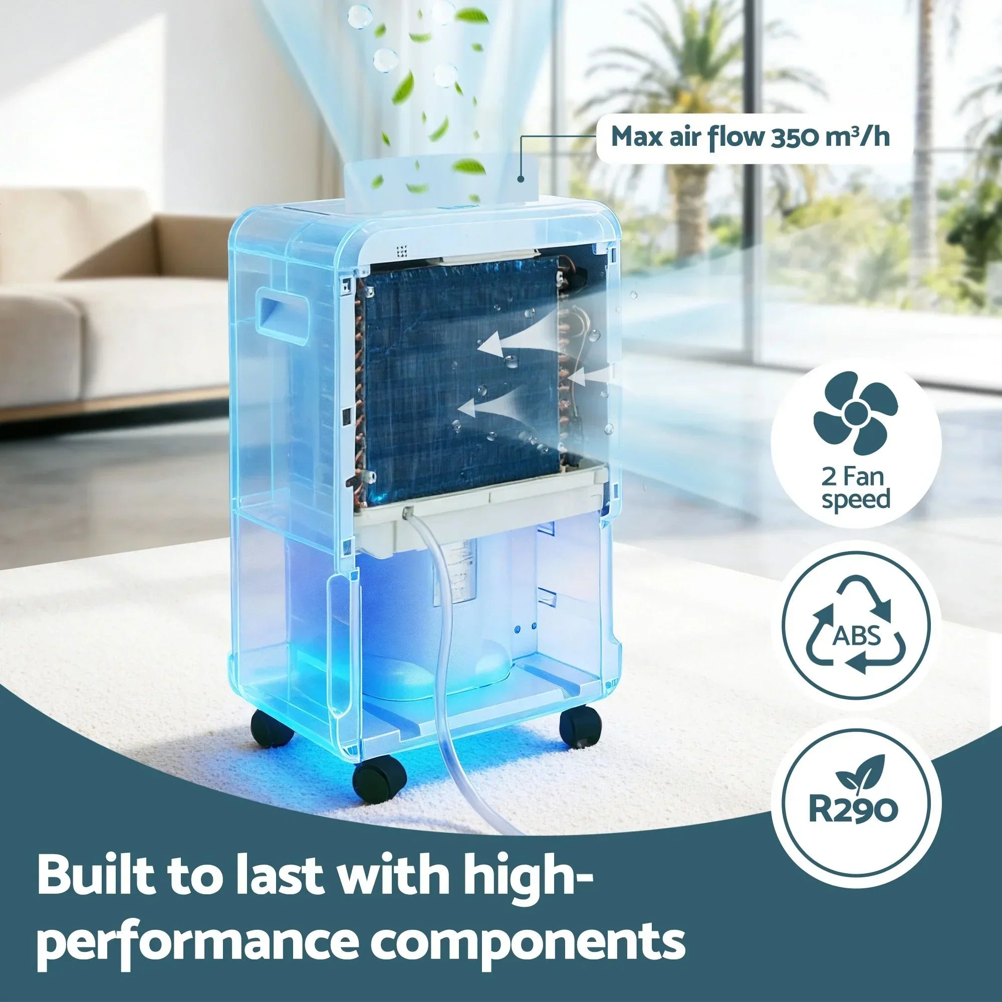 Dehumidifier – 70L/Day, 8.5L Tank, Carbon Filter, Drain Hose, White