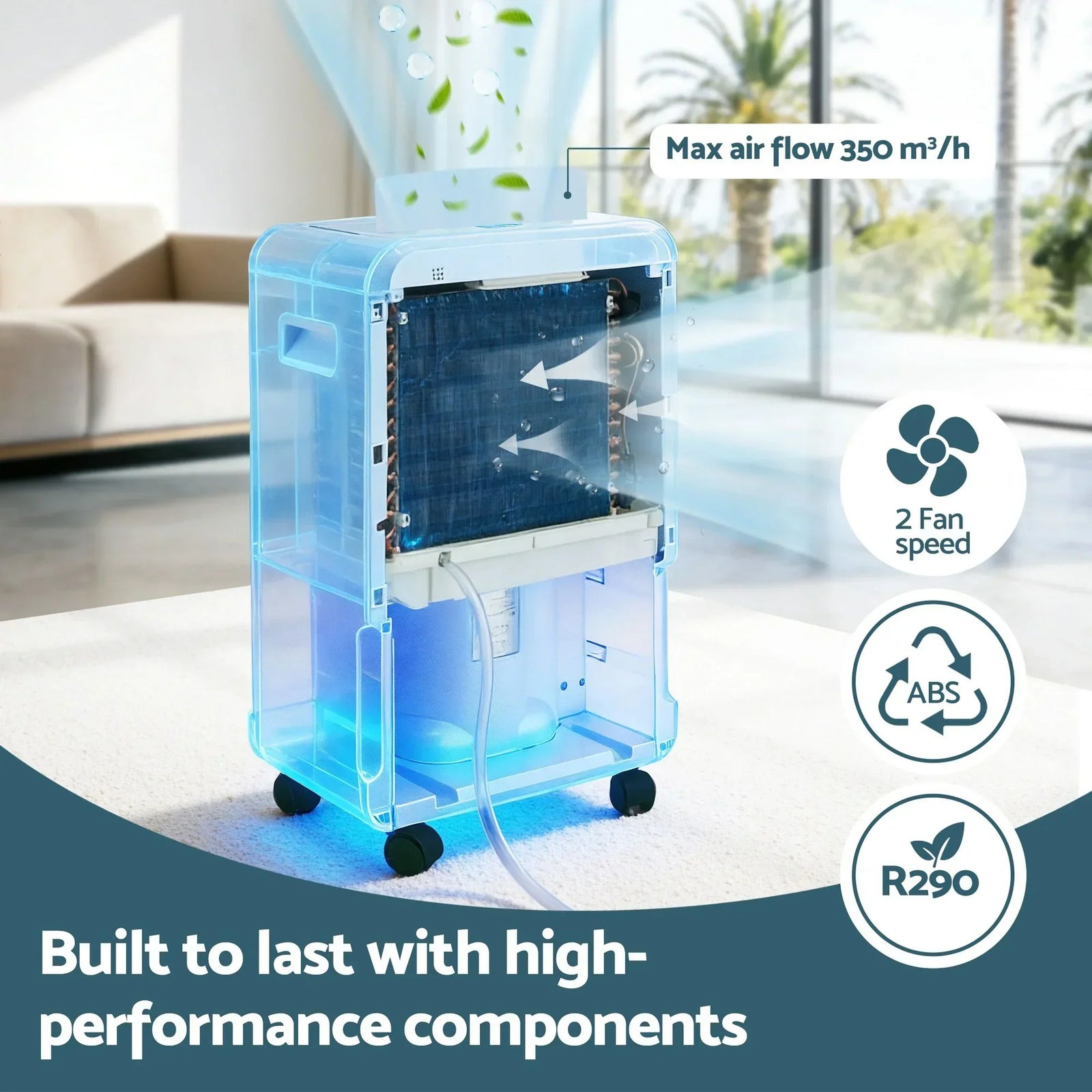 Dehumidifier – 70L/Day, 8.5L Tank, Carbon Filter, Drain Hose, White