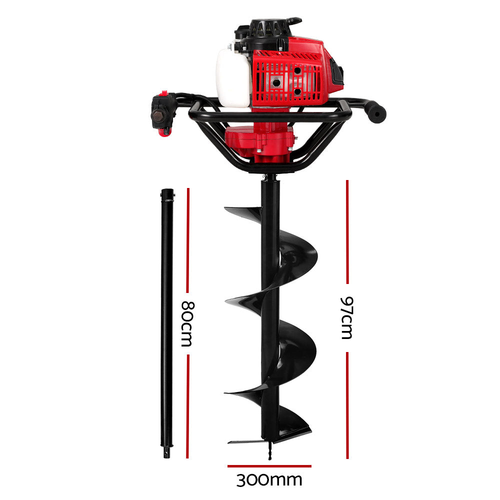 Giantz Post Hole Digger 300mm Petrol Drill Extension Auger Bits