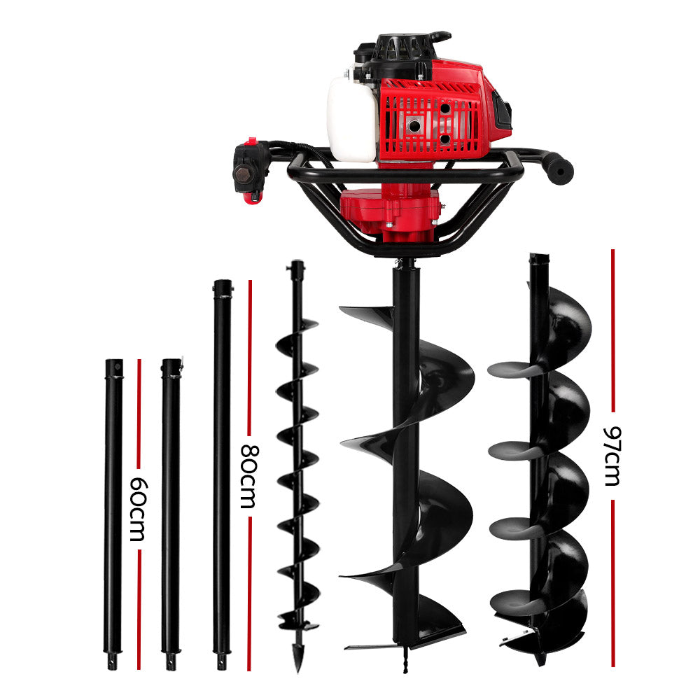 Giantz Post Hole Digger Petrol Motor Drill Extension Auger Bits Kits