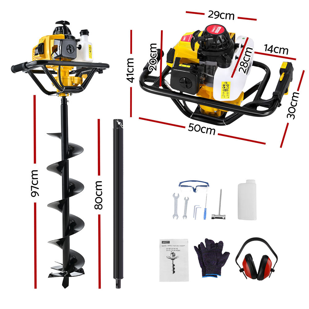 Giantz Post Hole Digger 200mm Petrol Drill Auger Extension Bits