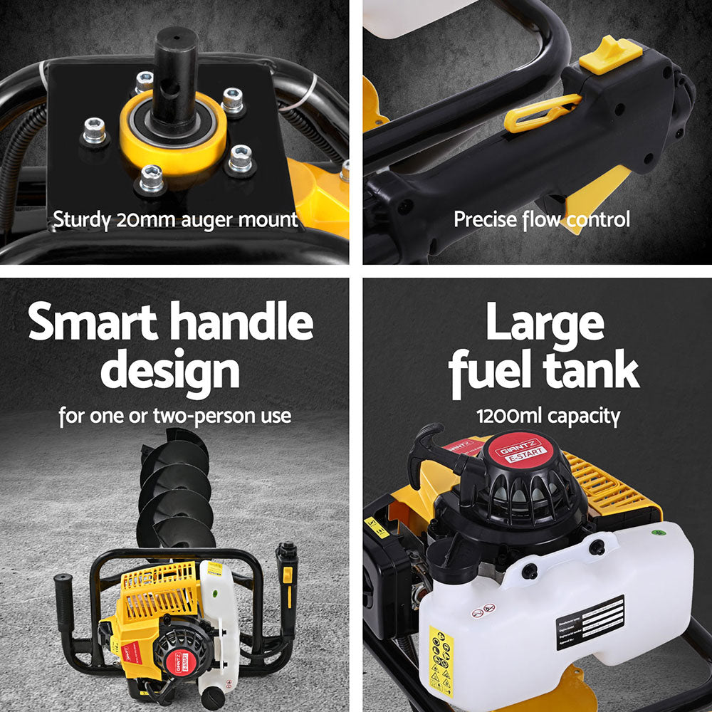 Giantz Post Hole Digger 200mm Petrol Drill Auger Extension Bits