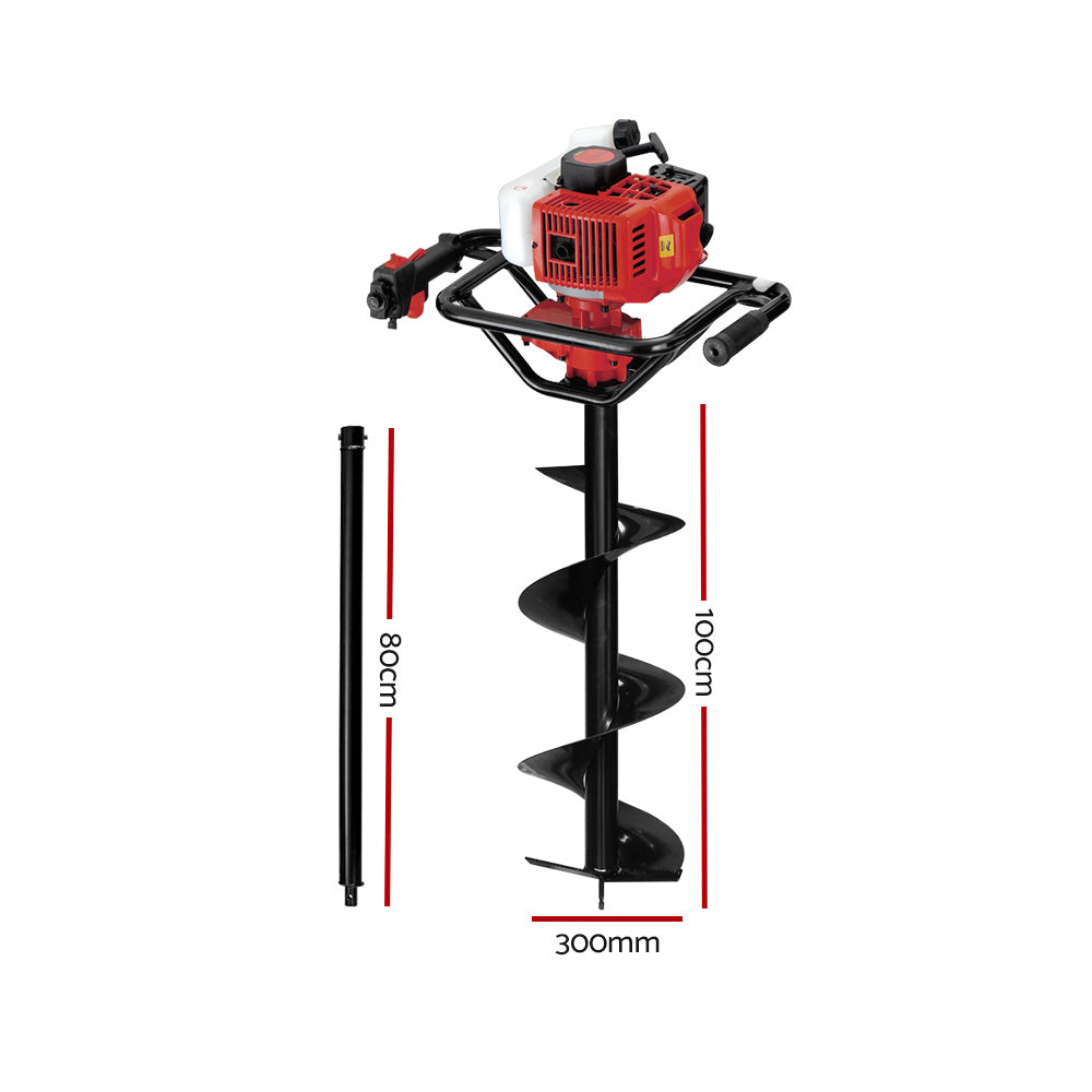 Giantz Post Hole Digger 300mm Petrol Drill Extension Bits Auger