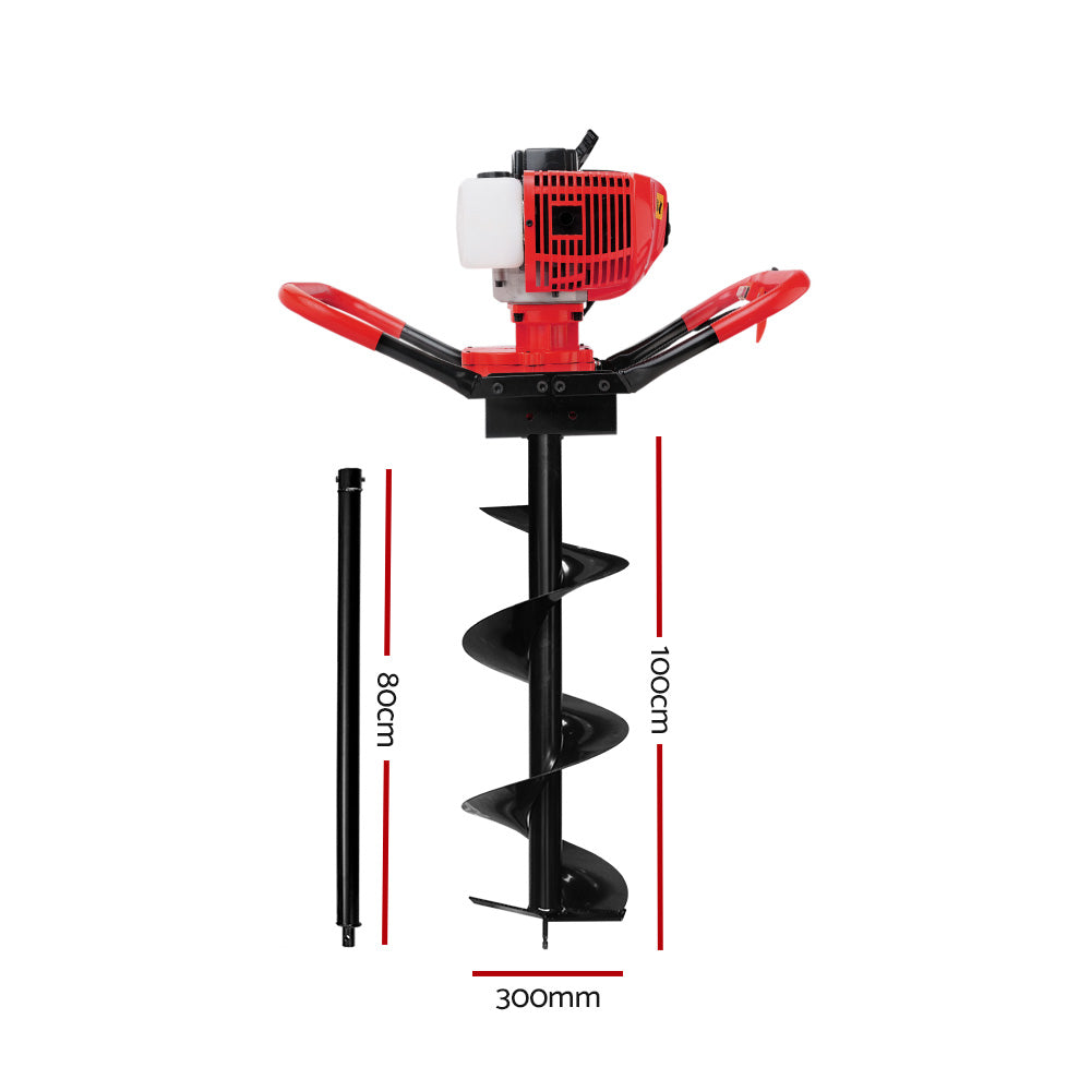 Giantz Post Hole Digger 300mm Petrol Drill Extension Bits Auger