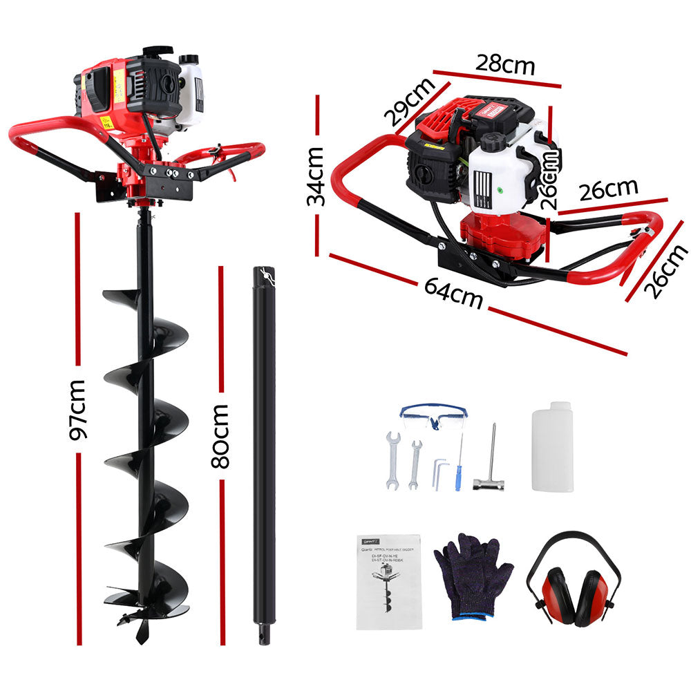 Giantz Post Hole Digger 200mm Petrol Drill Auger Extension Bits