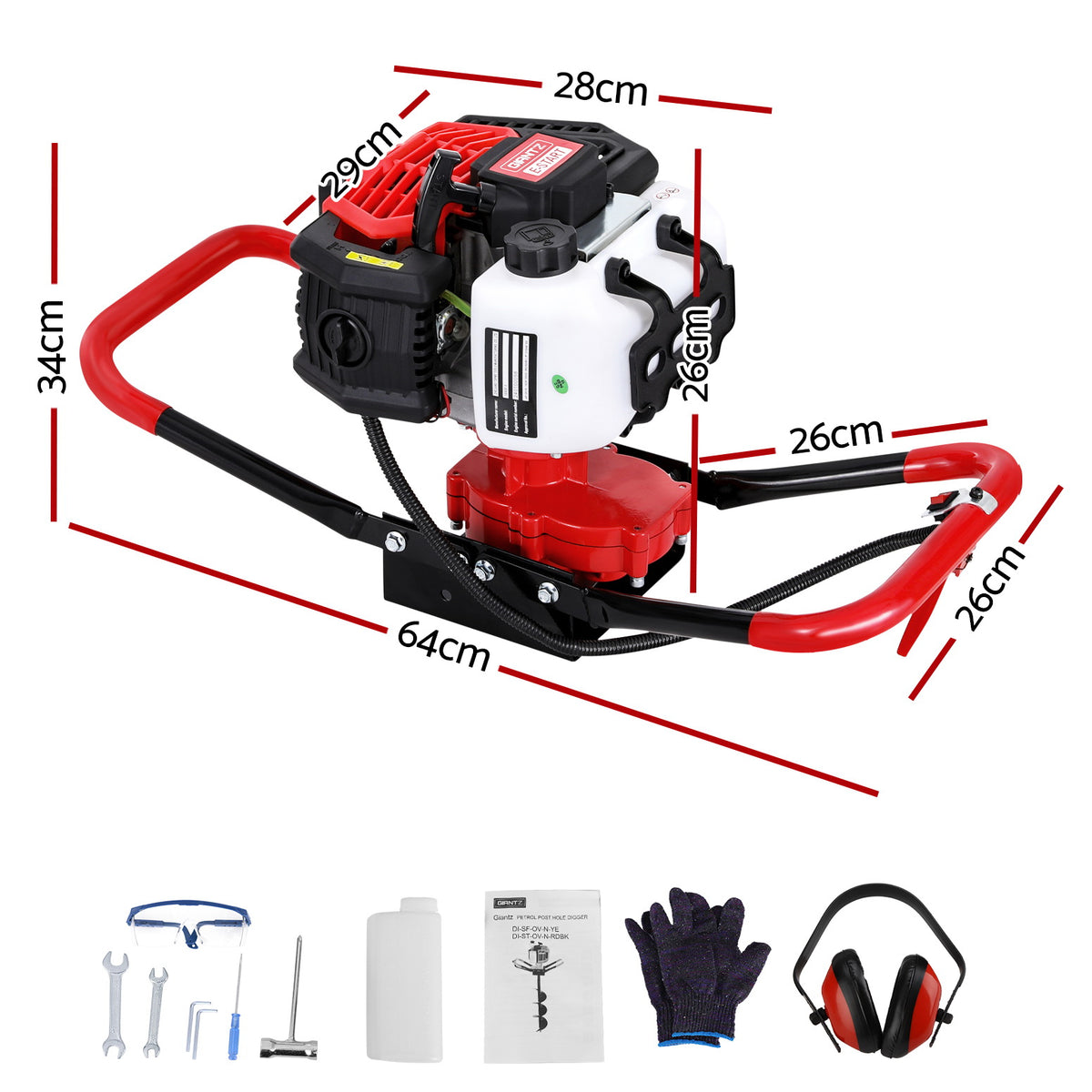 Post Hole Digger Motor Only Petrol Engine Red