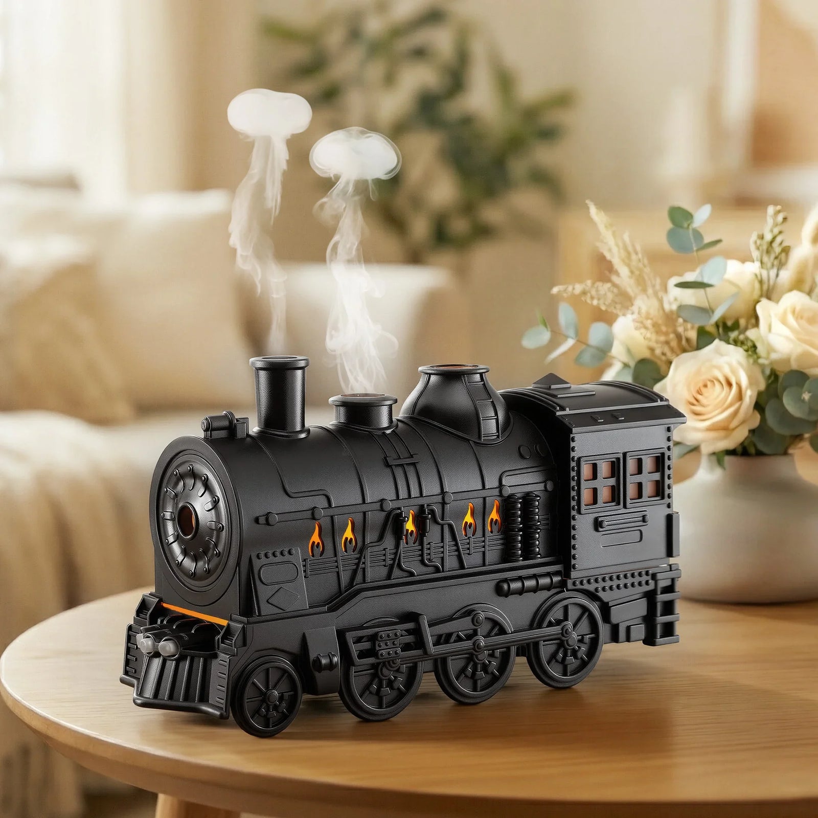 Train Aroma Diffuser Essential Oil Humidifier 300ml Smoke Ring LED Timer