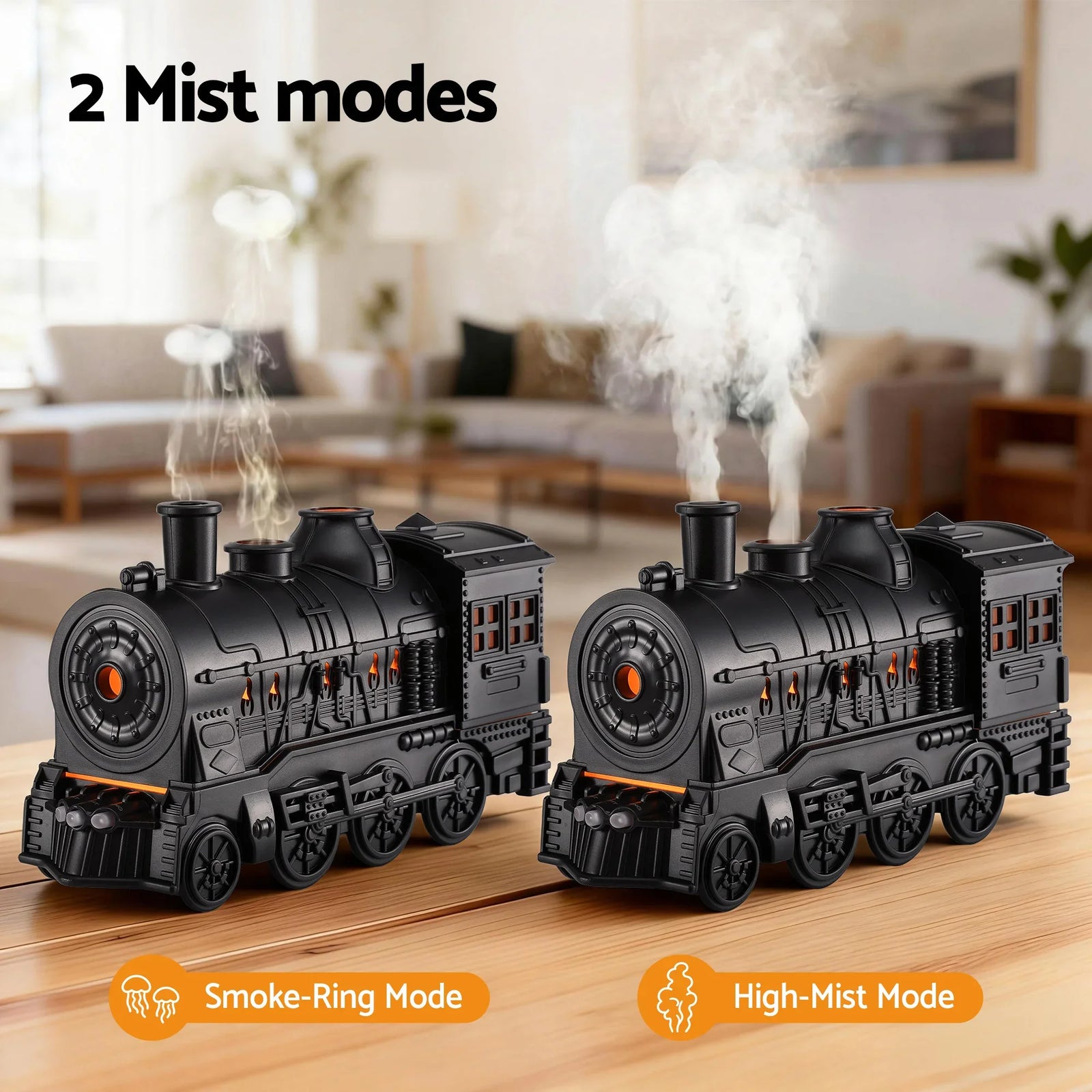 Train Aroma Diffuser Essential Oil Humidifier 300ml Smoke Ring LED Timer