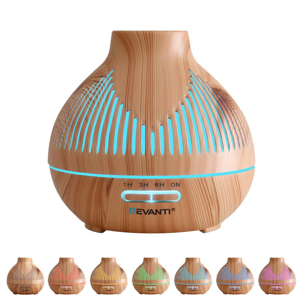 Ultrasonic Aroma Diffuser Aromatherapy 400ml LED Lights Iron Humidifier Forest Light wood grain