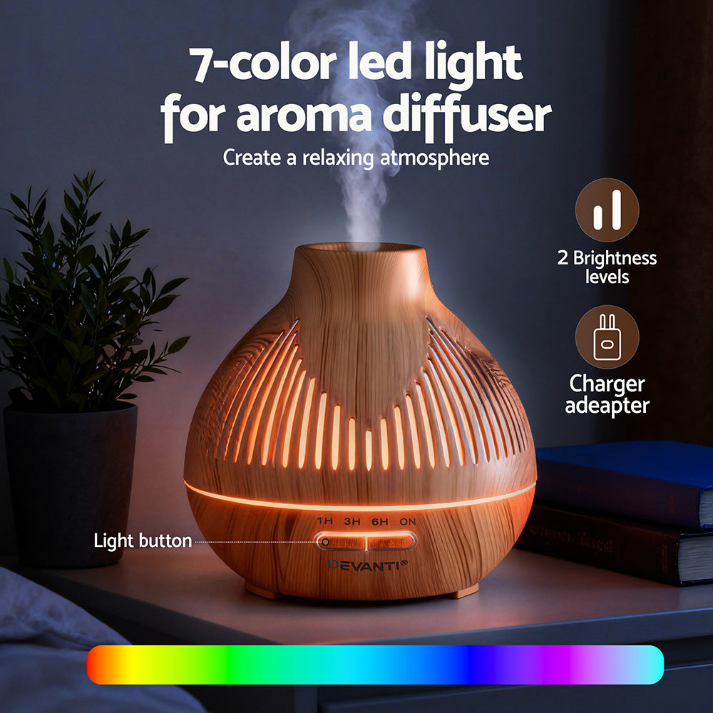 Ultrasonic Aroma Diffuser Aromatherapy 400ml LED Lights Iron Humidifier Forest Light wood grain