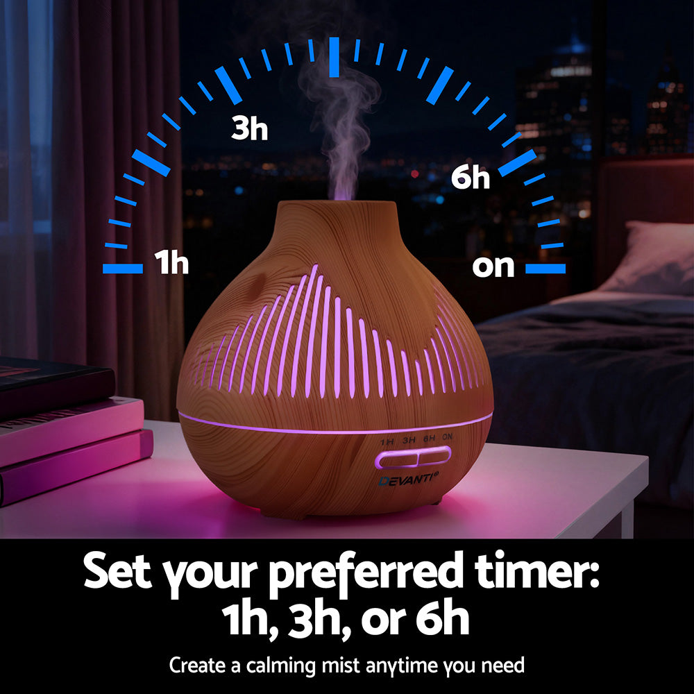 Ultrasonic Aroma Diffuser Aromatherapy 400ml LED Lights Iron Humidifier Forest Light wood grain