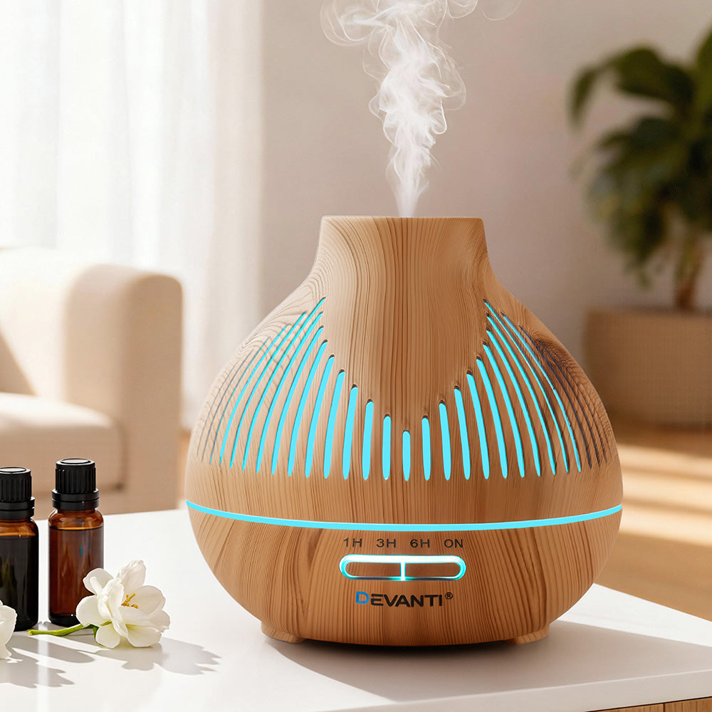 Ultrasonic Aroma Diffuser Aromatherapy 400ml LED Lights Iron Humidifier Forest Light wood grain