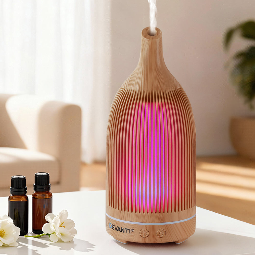 Ultrasonic Aroma Diffuser Aromatherapy 200ml LED Lights Iron Humidifier Forest Light wood grain