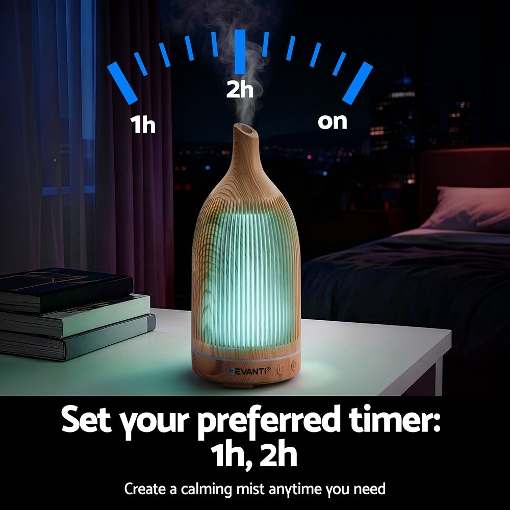 Ultrasonic Aroma Diffuser Aromatherapy 200ml LED Lights Iron Humidifier Forest Light wood grain